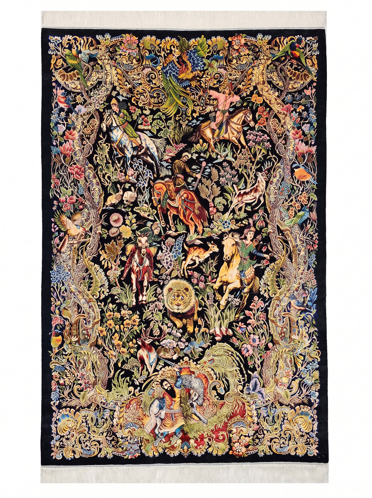 Metsästysaiheinen silkki-matto 145 X 225 cm