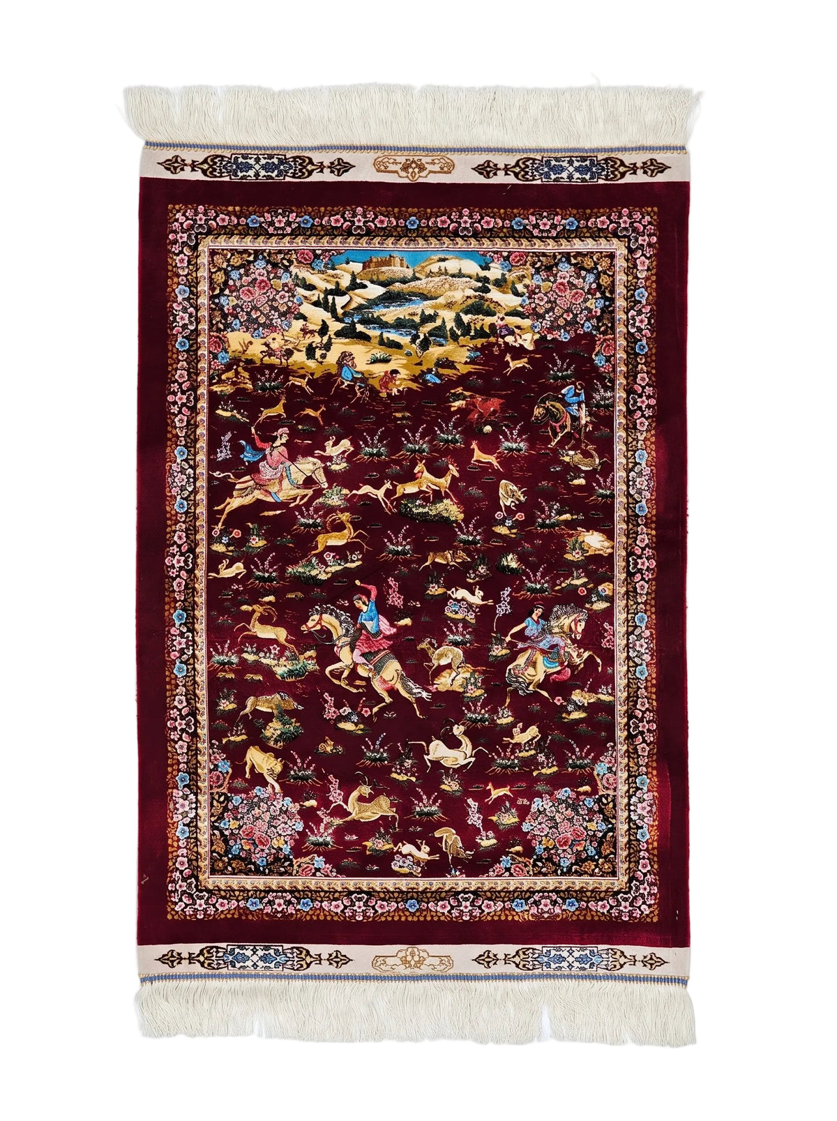 Metsästysaiheinen silkki-matto 60 X 90 cm