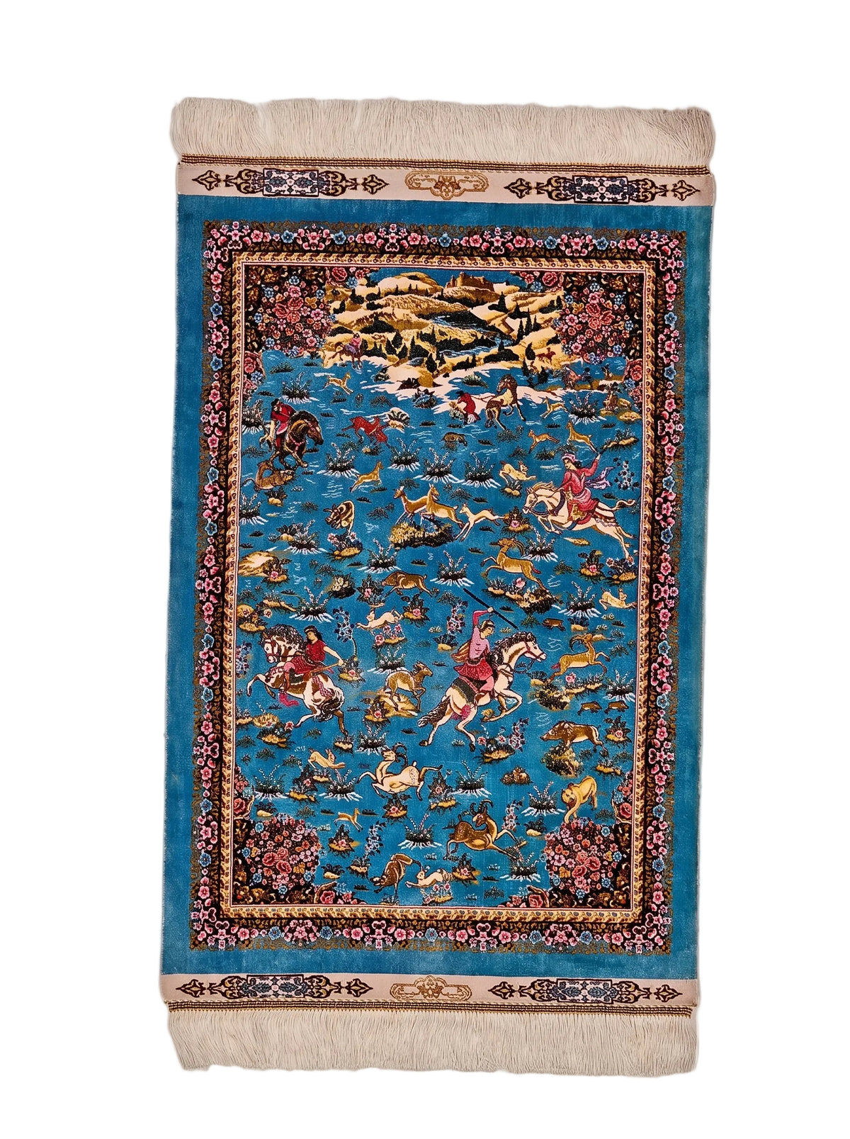 Metsästysaiheinen silkki-matto 60 X 90 cm