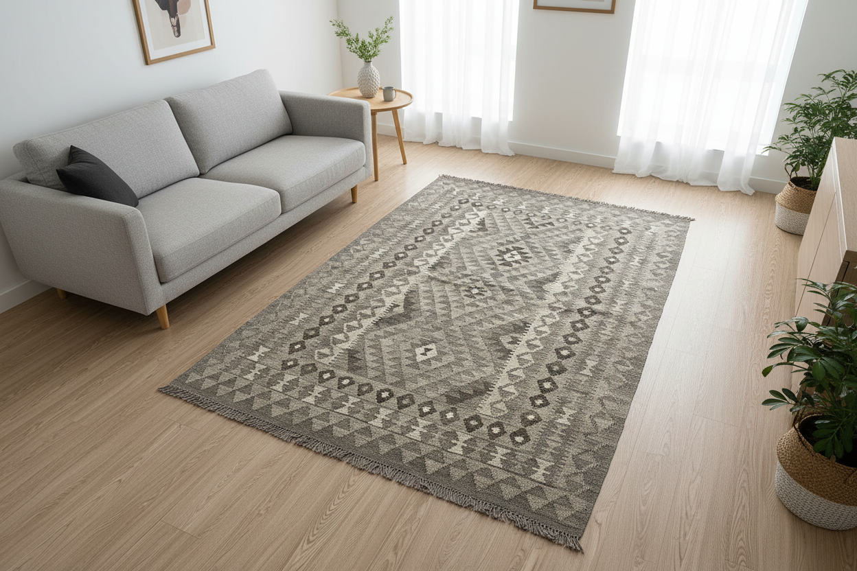 Nordic kilim rug in modern interior